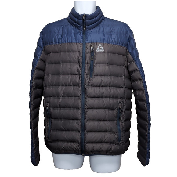 Gerry Down 650 Fill Power Puffer Jacket Men s Size M Blue Gray Full Zip Packable Jackets Coats